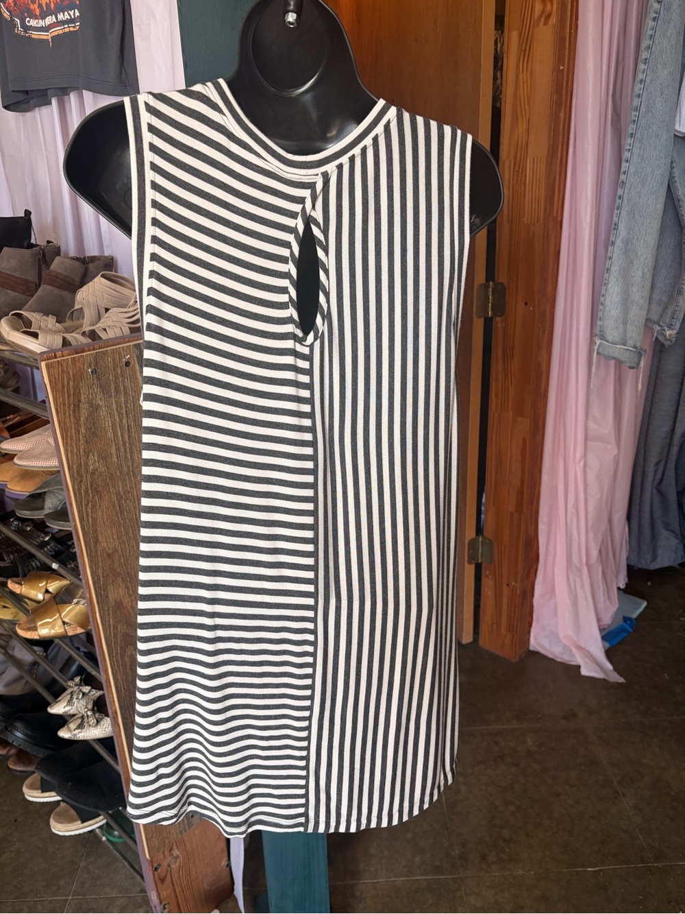 Striped Black & White Keyhole Tank Dress